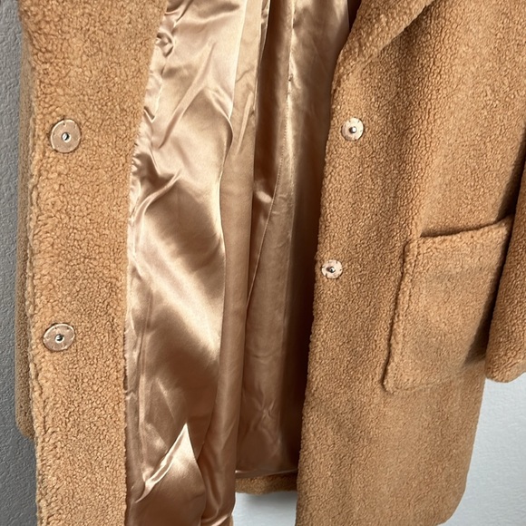 French Connection Tan Teddy Faux Shearling Coat Women Size L Style F26872 - Picture 3 of 4